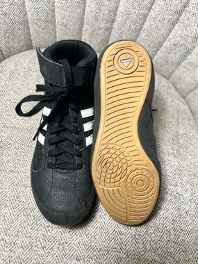 Adidas Kids' HVC 2 Wrestling, boxing Black White High-Top Sneakers with Gum Sole